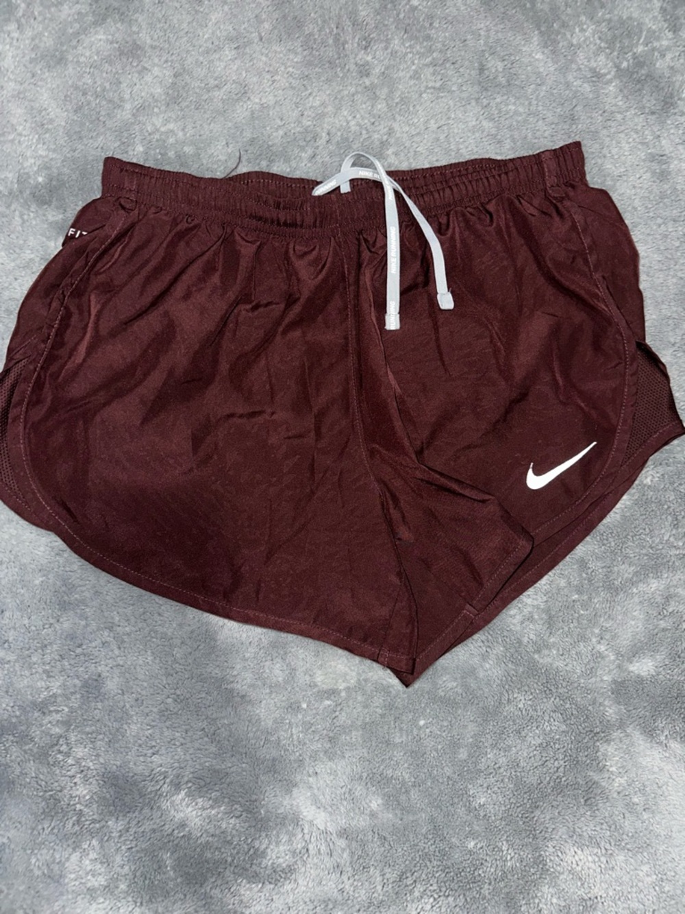 Nike Women's Maroon Athletic Shorts with White Swoosh
